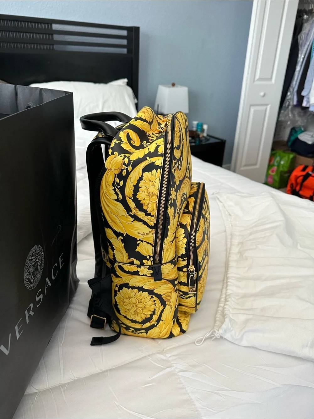 Versace Black & Yellow Baroque Print Men’s Backpack